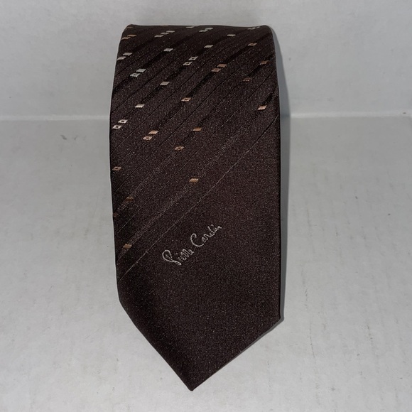 PIERRE Cardin Tie Mens Brown Tan Cream 3" - Picture 5 of 5